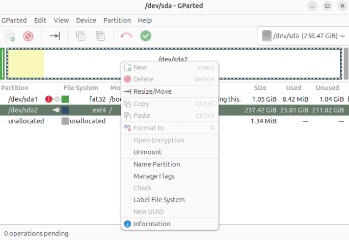 GParted disk partitioning Linux