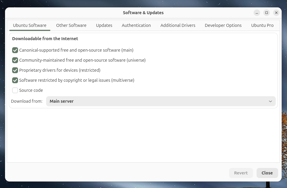 Ubuntu 26.04 Software & Updates missing
